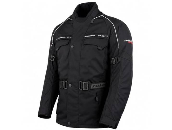 ROLEFF Racewear Schwarze Motorradjacke mit Protektoren, Thermofutter, Klimamembrane und Belüftungssystem für Sommer und Winter, Schwarz, Größe 5XL