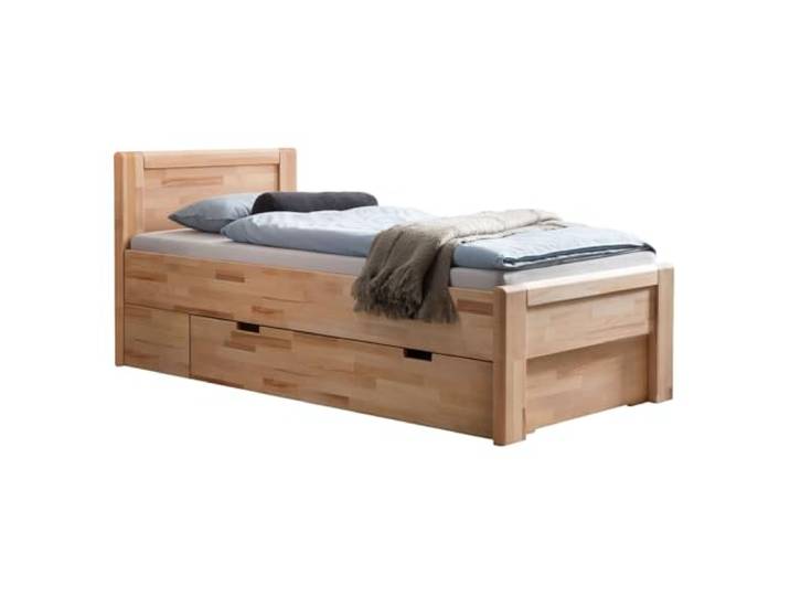 HOMELIV. Ewen Seniorenbett, 90x200 cm, Kernbuche Natur Kernbuche-Seniorenbett, mit Schubkästen, mit Stauraum, mit Komforthöhe, mit Auflageleisten, belastbar bis 160 kg, 90x200 cm