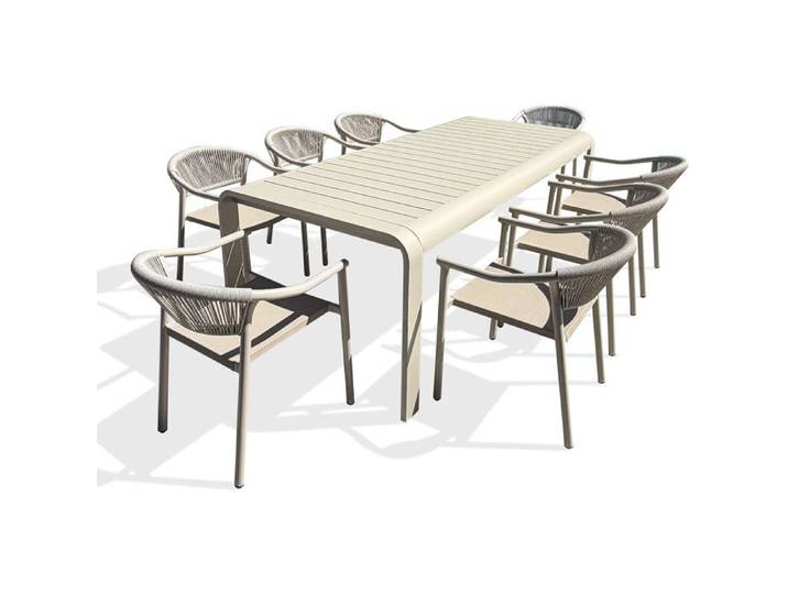 Ensemble repas de jardin en aluminium 8 places - Grège - HANOI