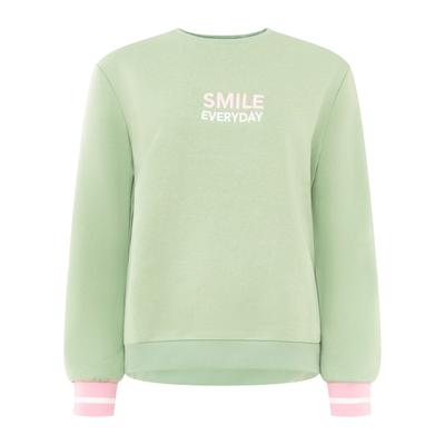 Sweatshirt ZWILLINGSHERZ "SMILE", Damen, Gr. L, grün (salbei), Obermaterial: 50% Baumwolle, 50% Polyester, Sweatshirts Sweatshirt, Mini Me Style, gestreifte Bündchen, Smile Print vorne und am Rücken
