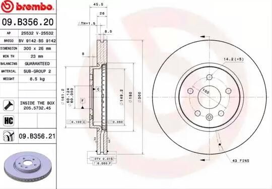 BREMBO 09.B356.21 Brake disc