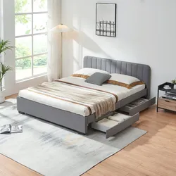 Polsterbett Nofrenna mit 4 Schubladen 140x200 cm Leinen Grau [en.casa]