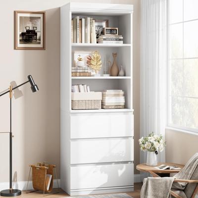 "Garvee 70"" Tall Bookcase with 3 Drawers, Modern Wooden Bookshelf with 3 Open Shelves, Storage Cabinet for Home Office"