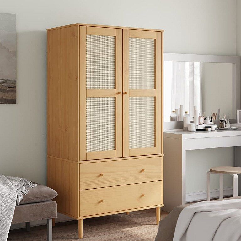 vidaxl Armario SENJA aspecto de ratán madera pino marrón 90x55x175 cm