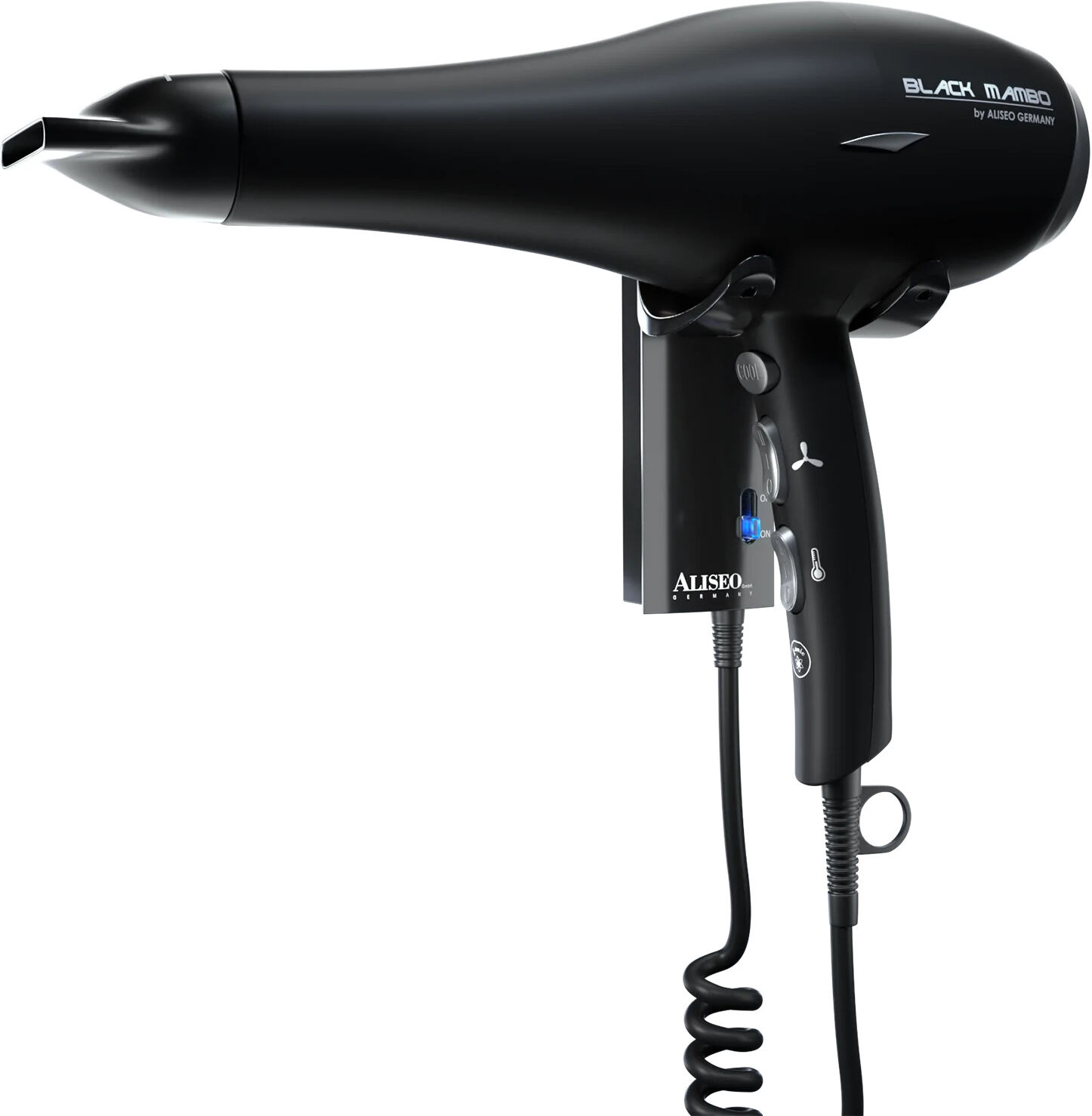 Aliseo Asciugacapelli Black Mambo con supporto a parete Hang-up e cavo e spina aggiuntiva 1875W