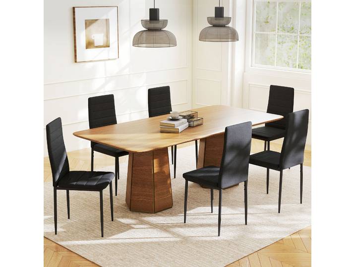 HOMCOM Lot de 6 Chaises Modernes Salle à Manger Lin Noir