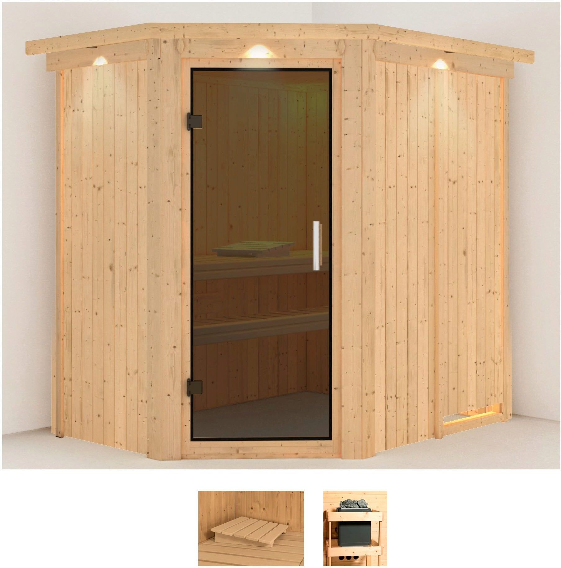 Sauna KARIBU "Clara", beige (naturbelassen), ohne Ofen, (ohne Ofen), Saunen, ohne Ofen
