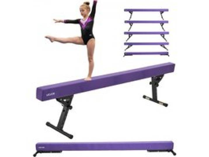 VEVOR Schwebebalken Gymnastik Kinder 241 cm Höhenverstellbar (5-stufig/170/380470/540/565mm), 158,7 kg belastbarer Gymnastikbalken Turnbalken, Balance Balken Balancierbalken für Fitnessstudio, Lila