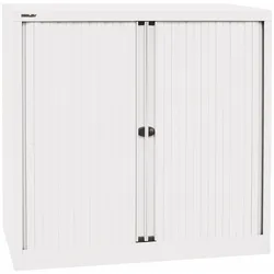 BISLEY Rollladenschrank mit Schloss in verkehrsweiß Metallschrank Rollladen aus Kunststoff abschließbar inkl. 2 Einlegeböden