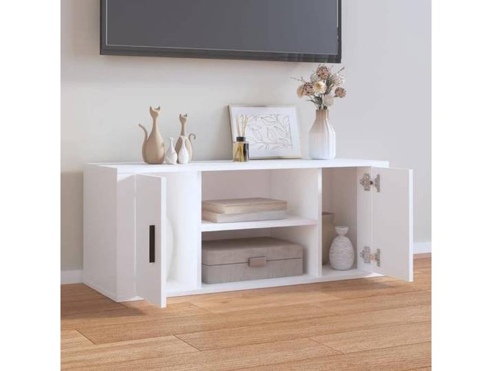 En soldes - MEUBLE HI-FI - Blanc - Armoire TV - Meuble TV - pour maison - Blanc 100x35x40cm Bois d'ingénierie_4587