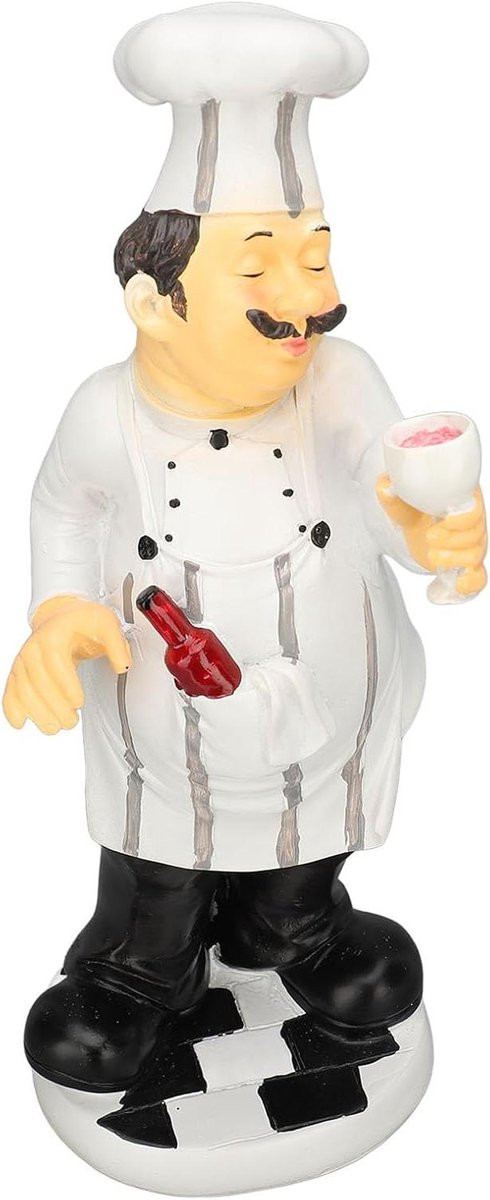 Wit Chef-kok Standbeeld van Hars voor Keuken Decoratie - B/D/H: 36 x 17 x 16 cm
