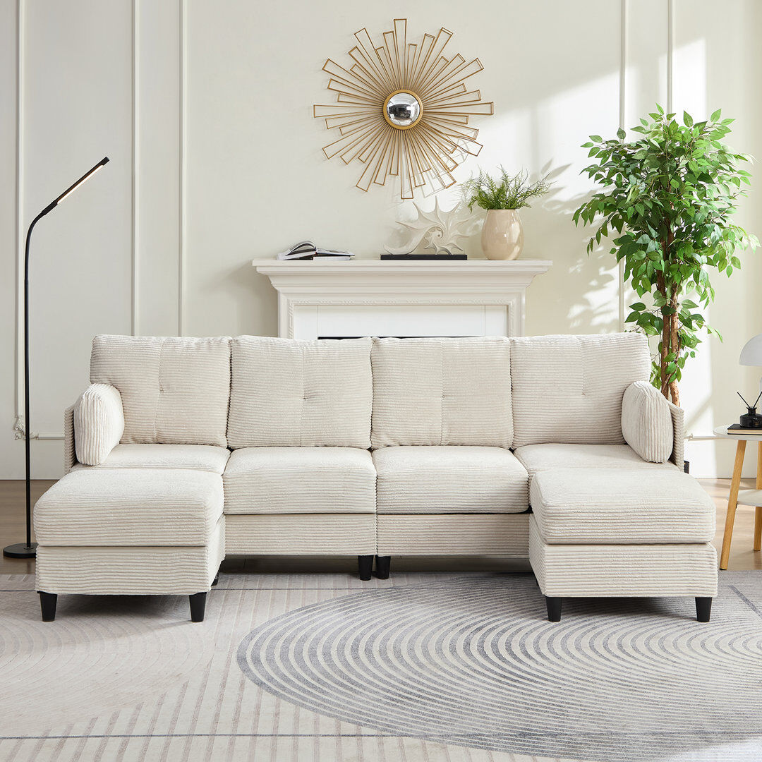 Brayden Studio 5 Seater Chenille Sectional Beige 86.4cm H X 225cm W X 126cm D