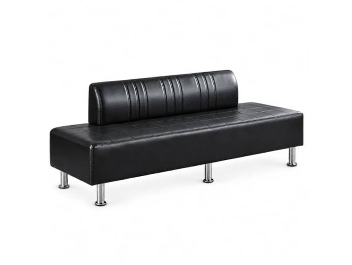 Modernes Wartezimmer-Sofa mit Rückenlehne, Schwarze Kunstleder-Sitzbank Gepolsterte Empfangsbank mit Hoher Belastbarkeit für Büro, Salon, Praxis, Hotel und Geschäft(C,150CM/59.06IN)