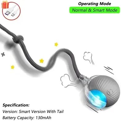 Happy Pet Pantry Smart Rechargeable Cat Ball Toy With Tail Interactive & Automatic Play gray 1pcs