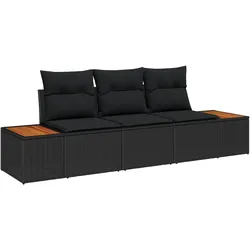 vidaXL 3-teiliges Garten Sofa Set mit Kissen Schwarz Poly Rattan Akazie