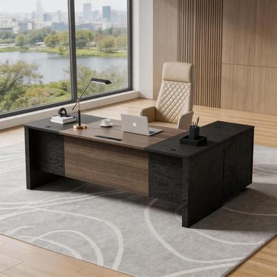 WESOME L Shaped Executive Home Office Desk with Mobile File Drawers & Storage Cabinets