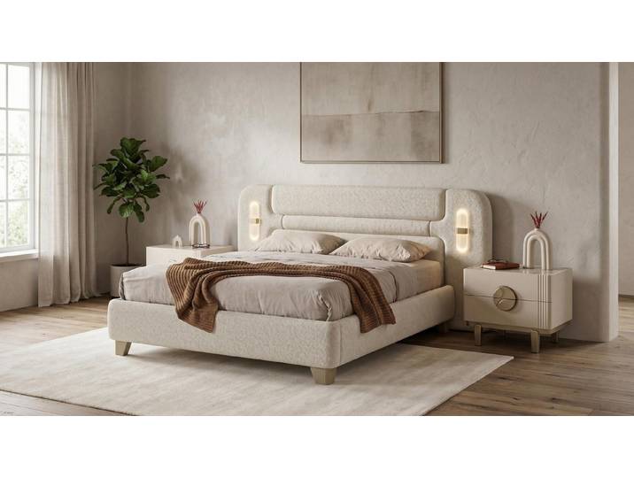 Xlmoebel Polsterbett Beige Polsterbett in modernem Design mit schlichter Eleganz, Made in Europa