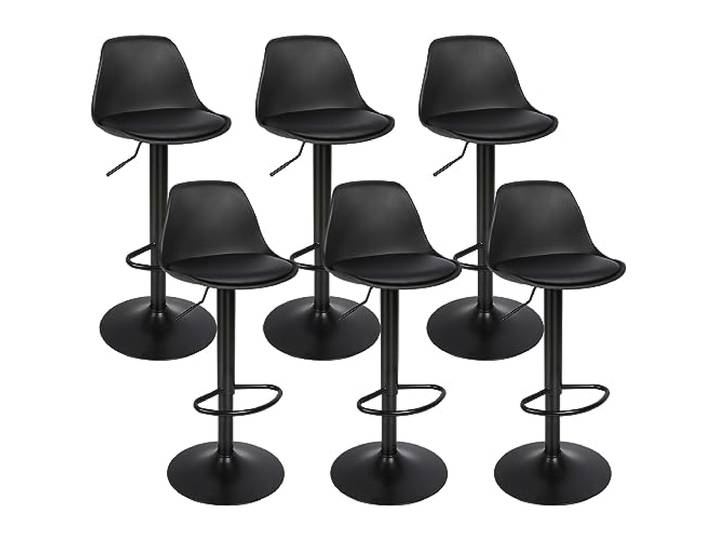 Barhocker, 6 Stück, drehbar, verstellbar, höhenverstellbar und um 360 Grad drehbar, robust und sehr leise, 6 Stück, Schwarz