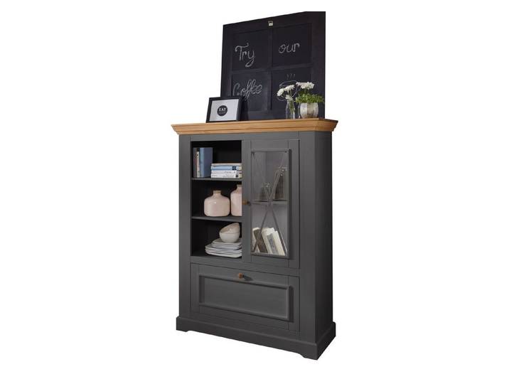 Woodroom Highboard Oslo (108 x 152 x 42 cm), Kommode, massive Kiefer grau gewachst