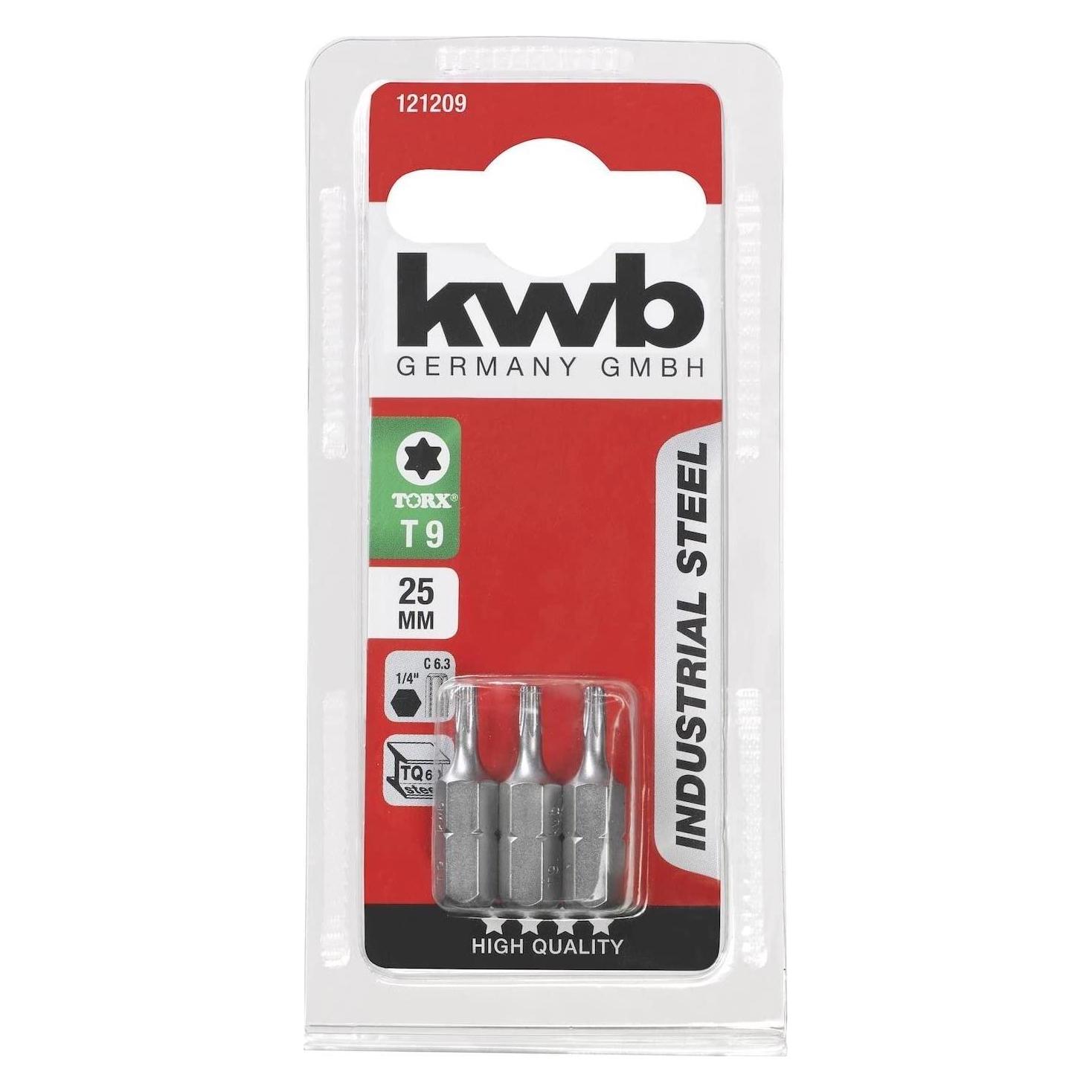 kwb Bit-Set Industrial Steel Bits 1/4 Torx T9 3-Stück (Innensechsrund TX) (121209)