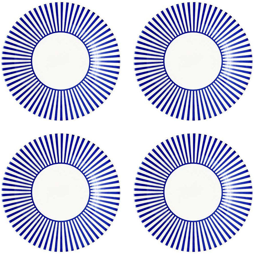 Blue Italian Steccato Set of 4 Salad Plates Blue, White
