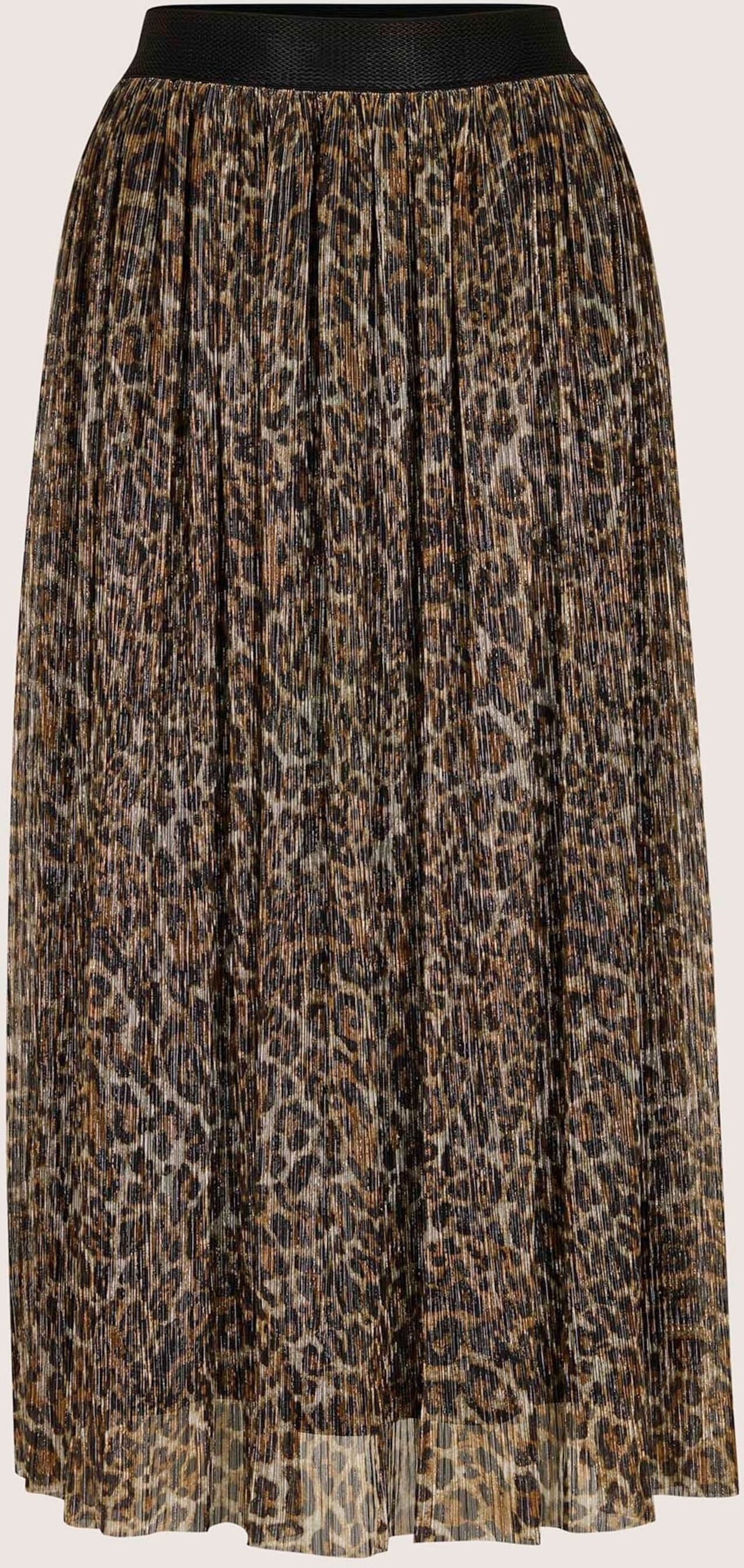 Maxirock MADELEINE "Rock Plisseerock mit Leo-Druck", Damen, Gr. 34, schwarz, caramel, multicolor, Modern, weit, Röcke Maxirock