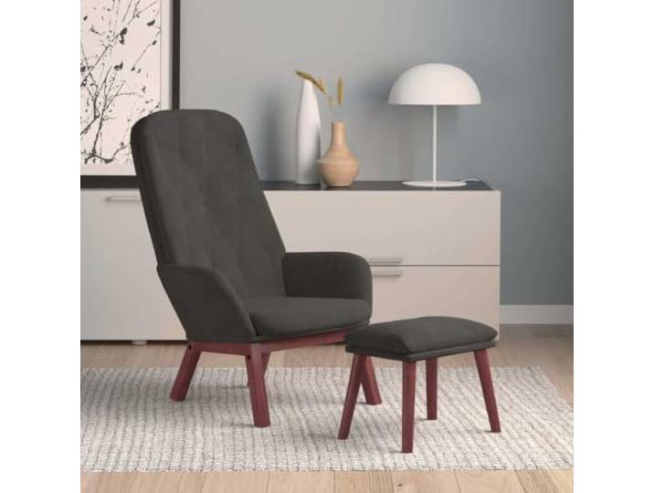 Relaxsessel mit Hocker Dunkelgrau Samt Metallgestell,Beine aus massivem Kautschukholz,dekorative Linien und Punkte,inklusive Montageanleitung
