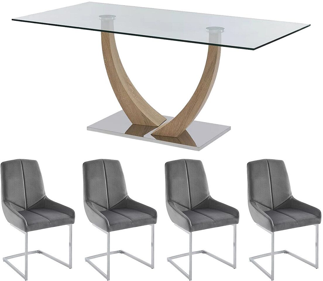 Vente-unique Set Tisch MELODIE II + 4 Stühle BERLONA - Transparent & Grau