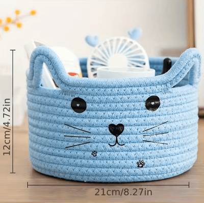 Inspire Picks Cat Face Woven Cotton Storage Basket Cute Home Organizer For Toys, Clothes & Pet Supplies blue