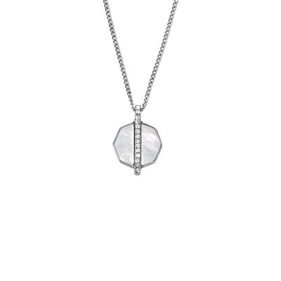 Kette mit Anhänger FOSSIL "Schmuck Geschenk Edelstahl JEWELRY", weiß (edelstahlfarben, kristallweiß), Halsketten, Damen, Edelstahl Perlen, L: 45,5 B: 1mm, Edelstahl, Perlen, mit Glasstein - mit Perlmutt, B:1mm