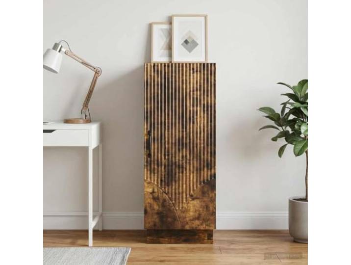 RJPLMFV Anrichte Eiche geräuchert 33 x 34,5 x 87 cm Holzwerkstoff, geräumige Aufbewahrung, Schubladen und Regale, vielseitiges Design für Wohn- oder Esszimmer