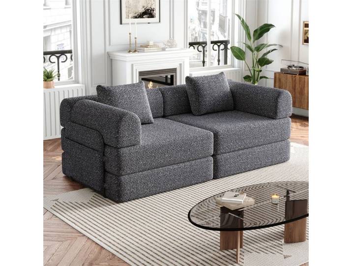 DRIPEX Canapé-lit 2 en 1 en chenille Gris avec accoudoirs Canapé modulable plusieurs possibilités de configuration