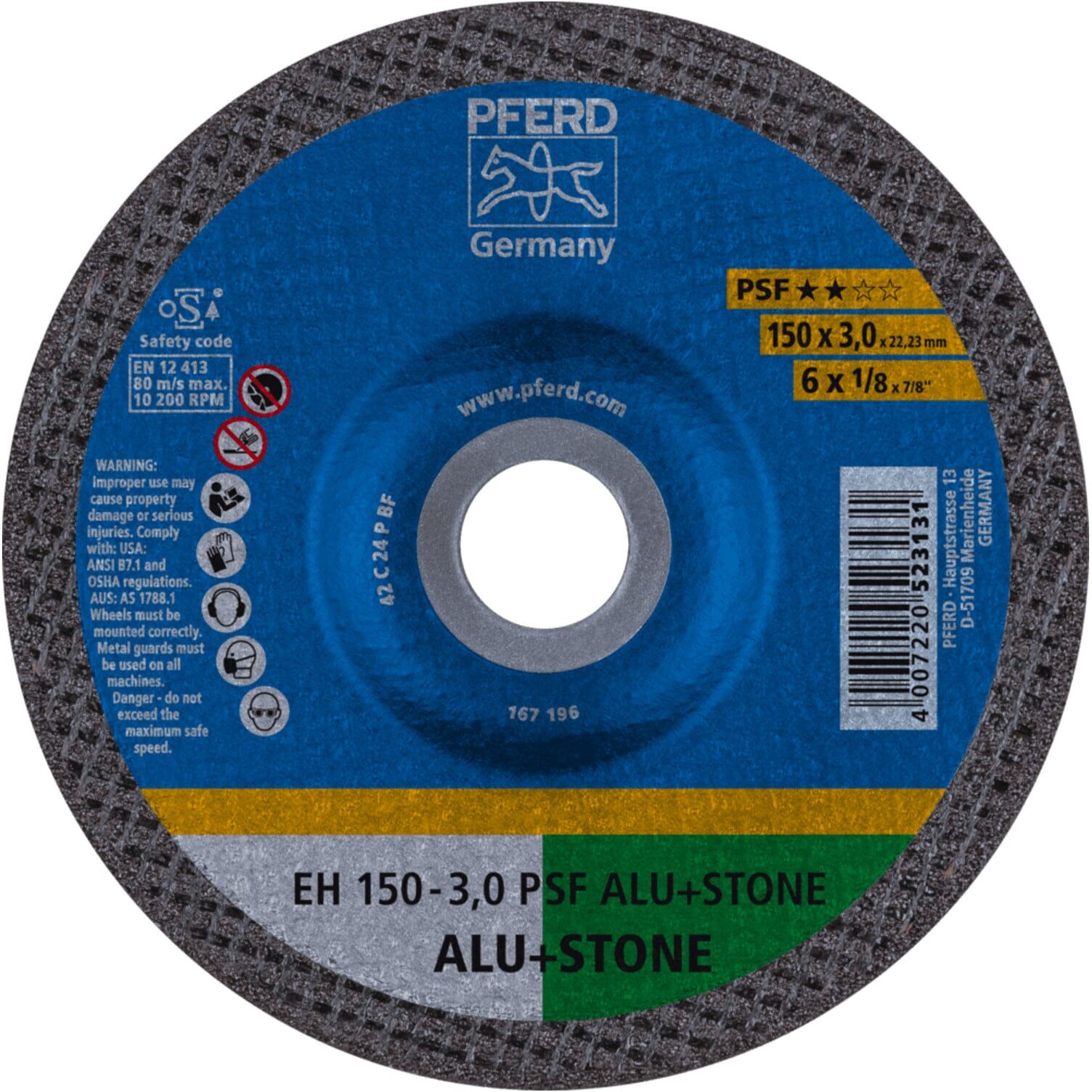 PFERD TOOLS Trennscheibe EH 150x3,0x22,23 mm gekröpft Uni.-Linie PSF ALU+STONE für Alu/NE-Met./Stein (61823326)