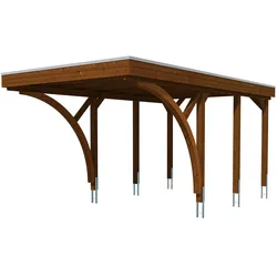 Skan Holz Carport Friesland 320x555 cm inkl. 2 Einfahrtsbogen Set F nussbaum