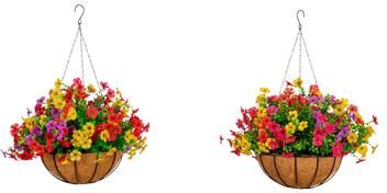 Nearly Natural 18-in UV Resistant Artificial Daisy Hanging Basket DIY Kit - Set of 2