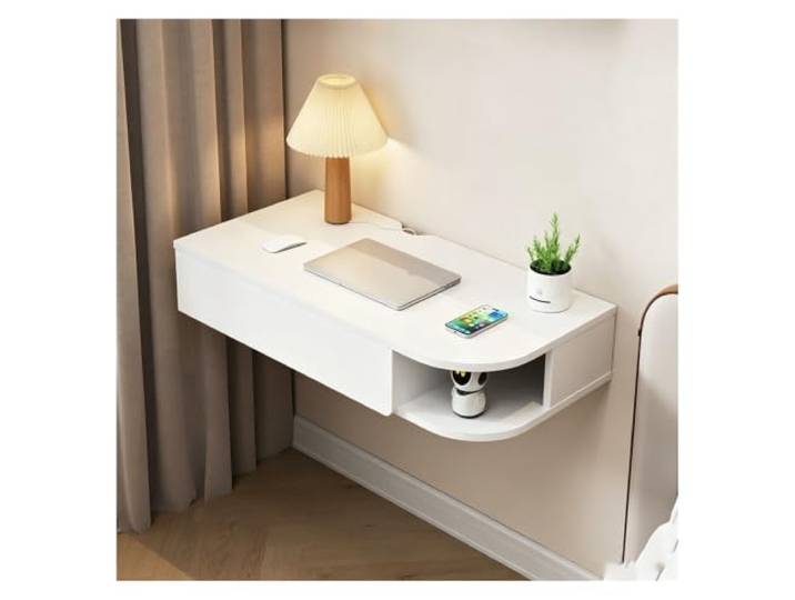 PQPQLI Schwebender Nachttisch, 60cm Hoher Schwebender Schminktisch Nachtschrank Wandmontage Mit Offenen Regalen, PlatzsparendeNachtkommode Aus Holz(White (right),80cm)