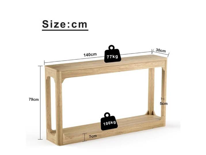 Table console 140 cm etroite avec rangement ouvert 2 niveaux meuble d'entree derriere canape en MDF bois naturel Grjofek