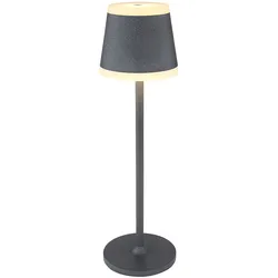 LED Außen Tischlampe Akku Tischleuchte Tischlampe kabellos mit Touchdimmer, IP54 Wetterfest dimmbar, Metall grau opal, 1x LED 4W 220Lm 3000K, DxH 11x38,5cm
