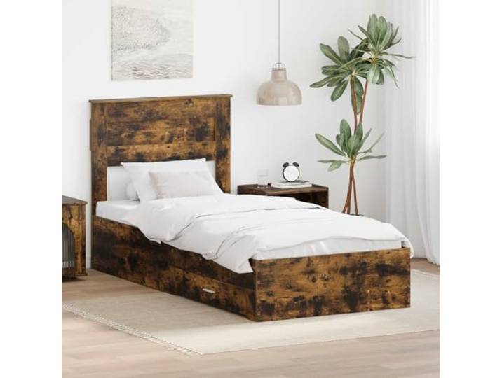 RJPLMFV Bettgestell, Raucheiche, 100 x 200 cm, Holz Mit Aufbewahrungsschubladen, Latten im Lieferumfang enthalten, Griffe aus Metall, glatte Oberfläche, leicht zu reinigen