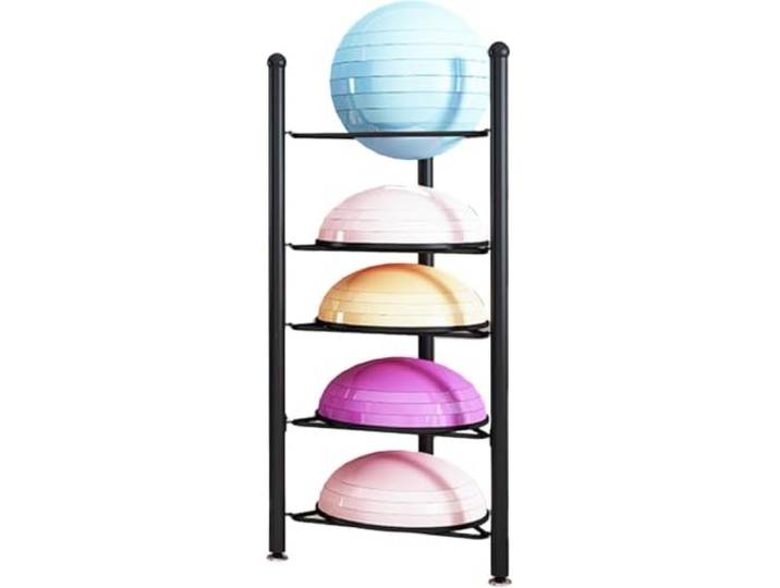 Übungs-Halbbalance-Ball-Aufbewahrungsregal – Heim-Fitness-Workout-Ausrüstung, 3/5/6/7 Etagen, Bodenständer, Aufbewahrungsorganisator for Bosu Slam Bowling-Medizinbälle(Black,5 layer - 130cm/51.2in)