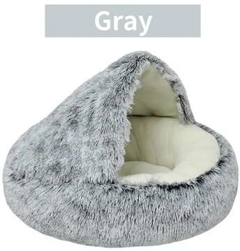 Pet Hub Plush Round Pet Bed: Cozy Nest For Cats & Small Dogs Gray 40x40cm