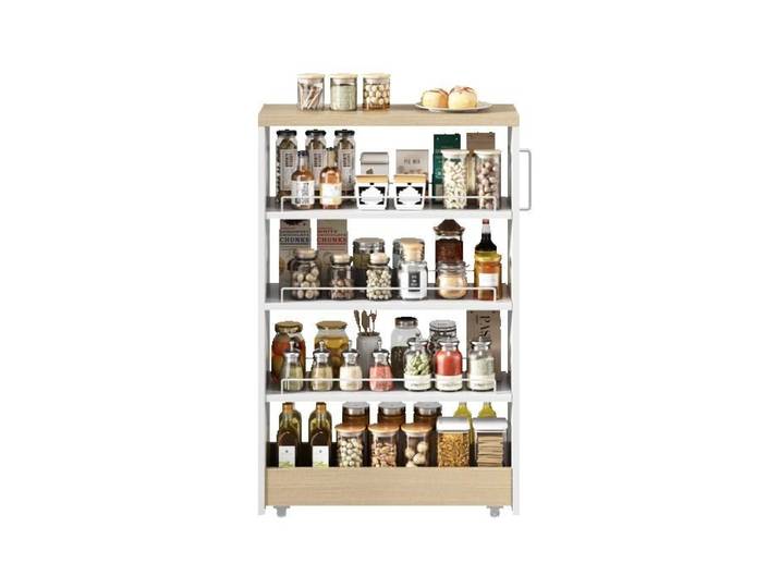 Desserte de rangement sur roulettes – 12 cm – 4 étagères réglables – Blanc effet bois