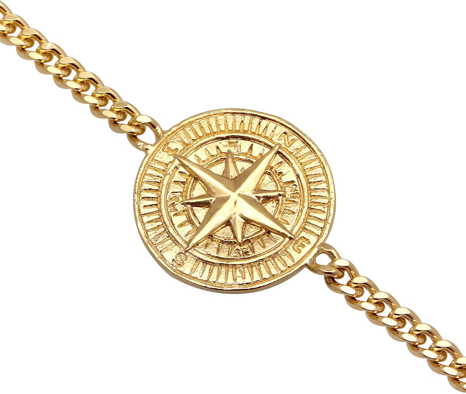Armkette KUZZOI "Armband Kompass Maritim Maskulin Massiv 925 Silber" Gr. 190, gold, Armbänder, Herren, 190, Silber 925 (Sterlingsilber), Armkette