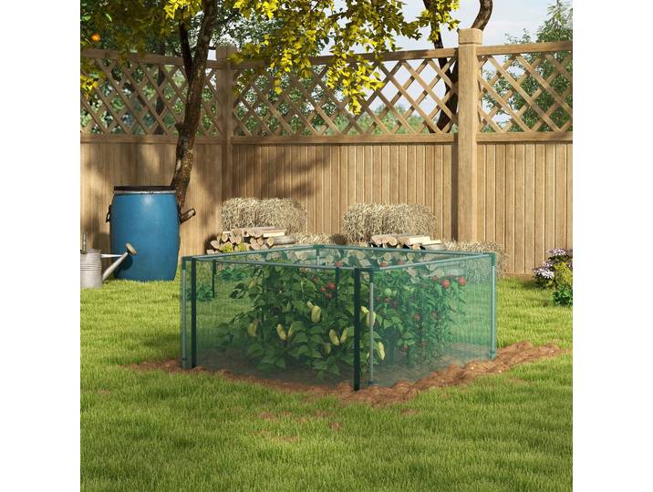 Outsunny Filet de Protection des Plantes, Protection des Légumes, Porte à Fermeture à Glissière, Cadre en Acier, 125x125x62,5 cm, Vert/Argent