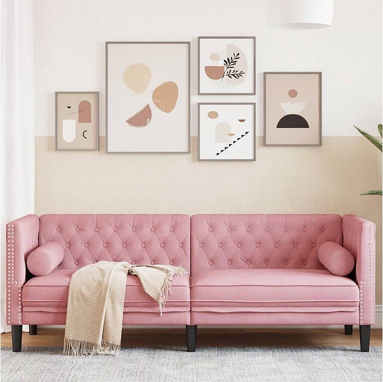 Clicnbuy Sofá Chesterfield 3 plazas con cojines terciopelo rosa