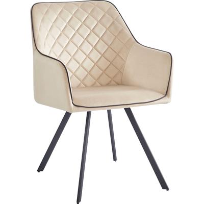 Polsterstuhl KAYOOM "Stuhl Amber 125, Toller Stuhl aus Samt, mit Beinen aus Eisen", beige (beige, beige), B:58cm H:85cm T:64,5cm, Eisen, Polyester, Stühle, Polsterstuhl, Toller Stuhl aus Samt, Glamour in Ihr Zuhause, mit Beinen aus Eisen