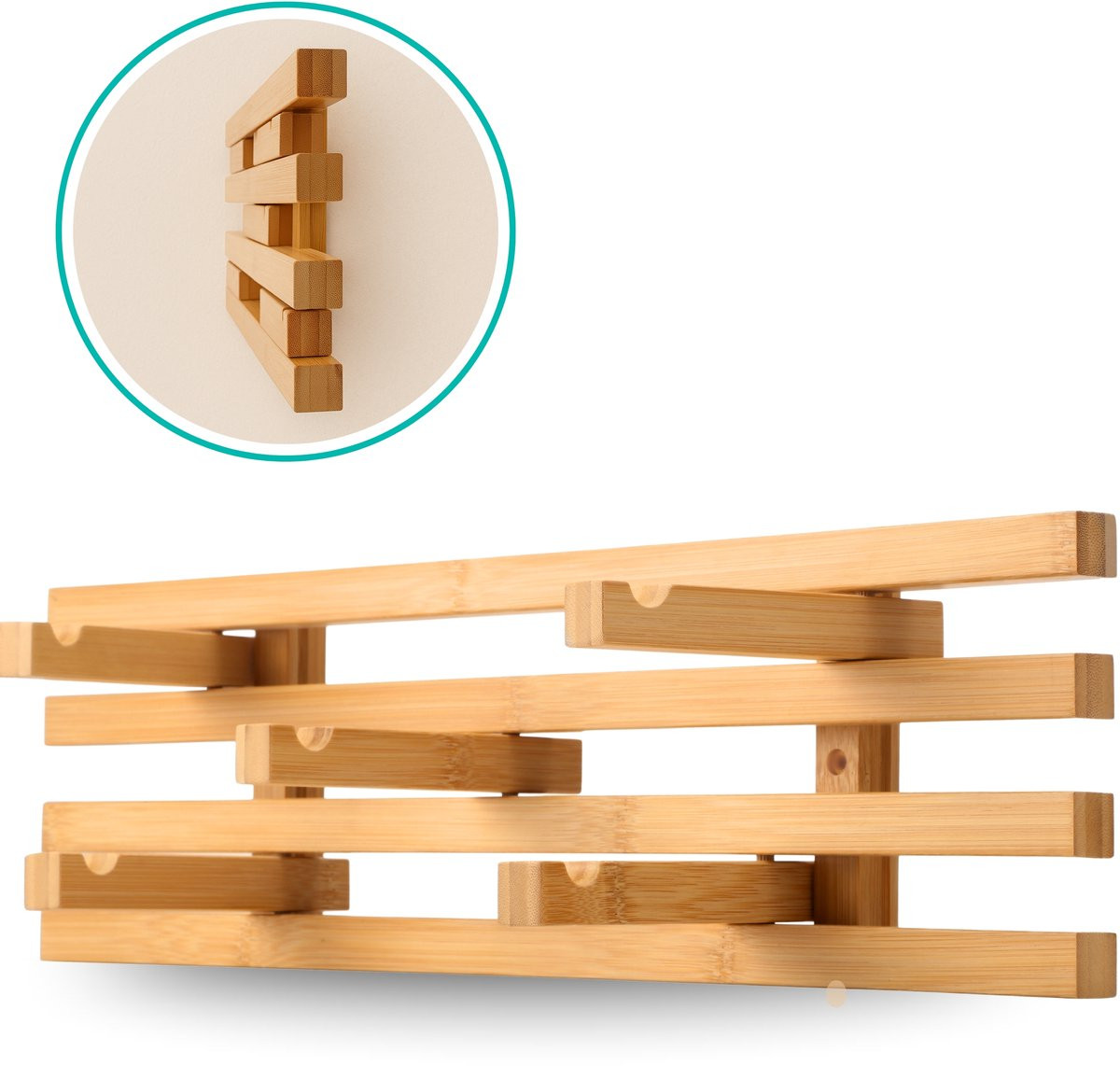 BUDDLEY Wandkapstok van Bamboe met 5 Inklapbare Haken - 50 cm