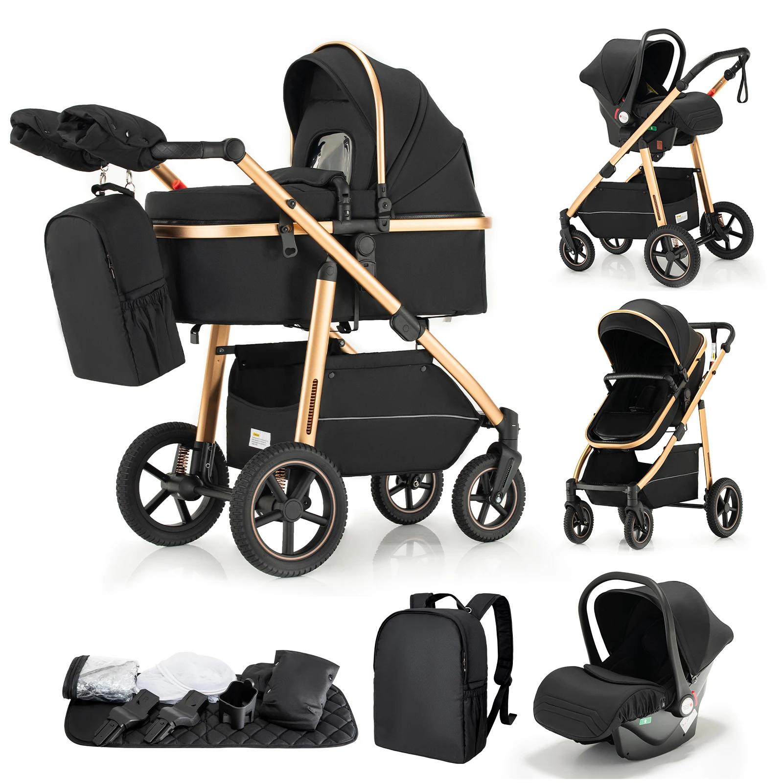 Baby Kinderwagen 3 in 1 - Kombikinderwagen mit Autositz - Leicht faltbarer Reisebuggy - Für 1-2 Jahre - Bis 20 kg - Schwarz