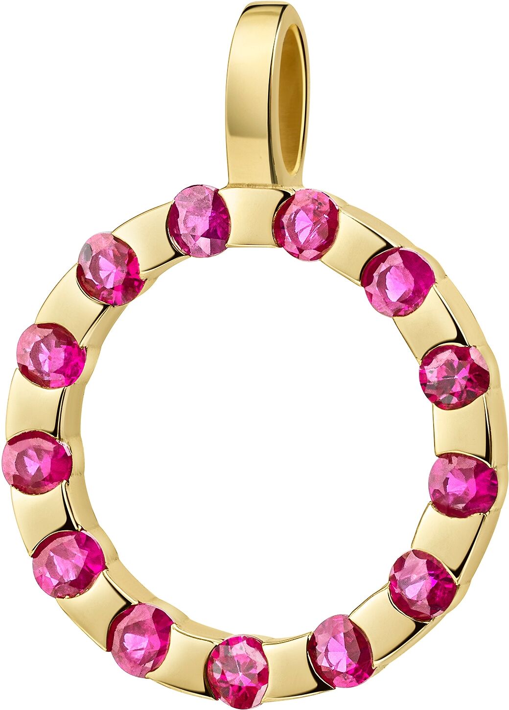 Kettenanhänger FIRETTI "Schmuck Geschenk Gold 333 Halsschmuck Anhänger Kreis rund", rosa (gelbgoldfarben, rot, rot), Schmuckanhänger, Damen, Gelbgold 333, 1,5 g, Kettenanhänger, mit Edelsteinen