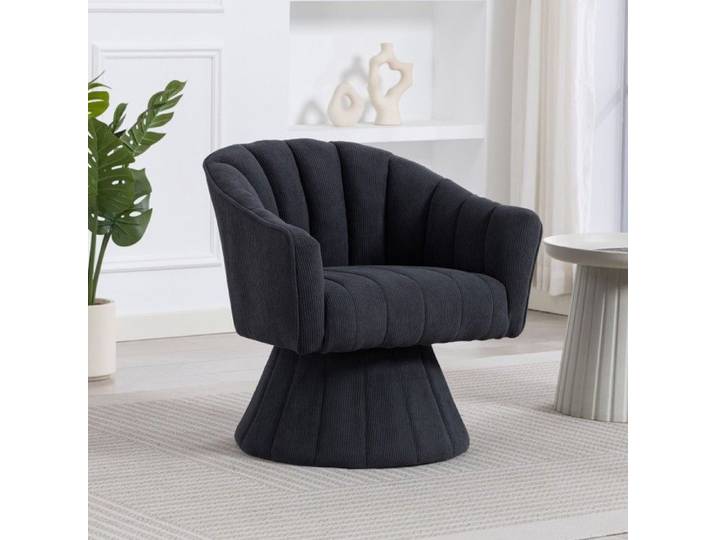 Fauteuil pivotant 360° - VVBV - Chaise design ergonomique - Velours côtelé gris foncé - Mousse haute densité